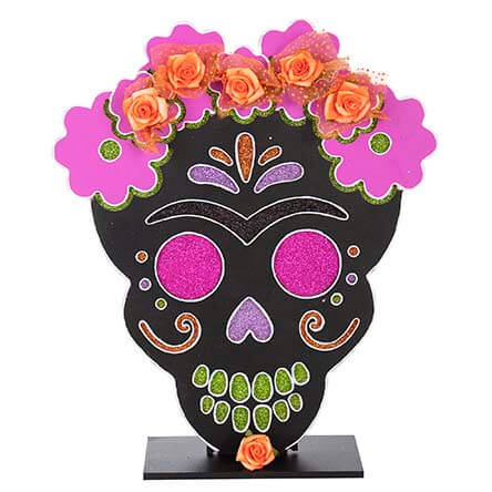 Calavera Con Flores Naranja