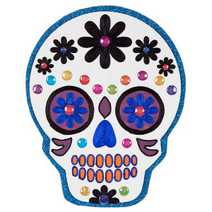 Calavera Con Flores Blanco/Azul