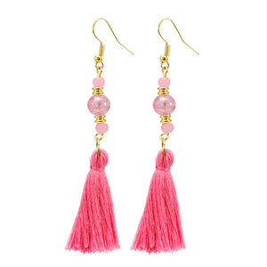 Aretes Con Perlas Borla Rosa