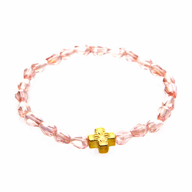 Fantasías Miguel Clave:ER1538 Pulsera De Cristal Rosa Con Cruz Oro