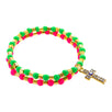 Fantasías Miguel Clave:ER1561 Pulsera Doble Verde- Rosa Neón Con Dije De Cruz