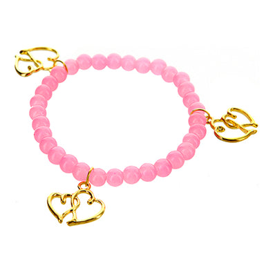 Fantasías Miguel Clave:ER1563 Pulsera Rosa Con Dijes Doble Corazón