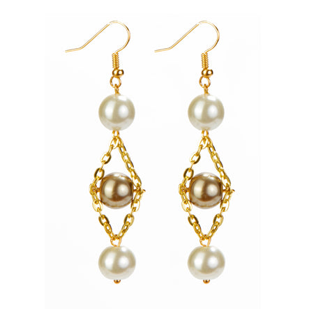 Aretes De Oro Con Perlas Topacio-Marfil