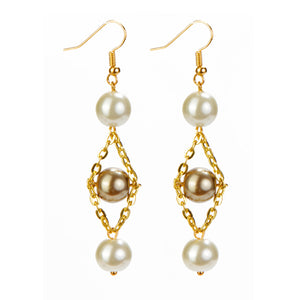Aretes De Oro Con Perlas Topacio-Marfil