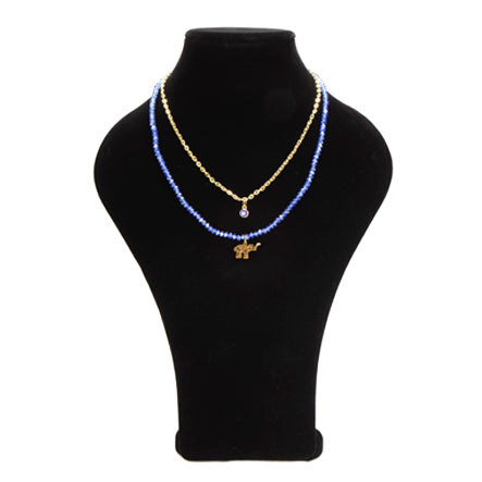 Collar De Cadena Y Cristales Zafiro Con Dije De Ojito
