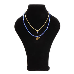 Collar De Cadena Y Cristales Zafiro Con Dije De Ojito