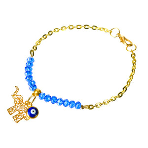 Pulsera De Cadena Y Cristales Zafiro Con Dije De Ojito
