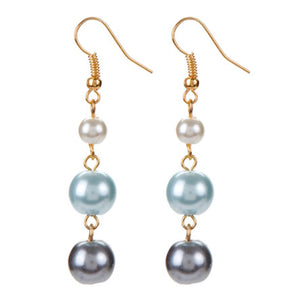Aretes De Perlas Azul-Gris