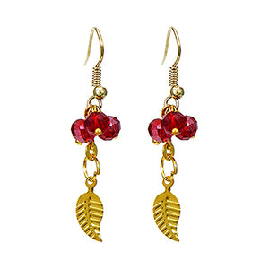 Aretes Rojo -Oro Y Dijes De Hoja