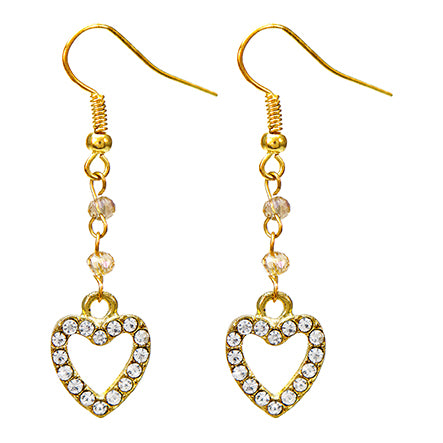 Aretes Con Corazón Oro Y Cristales