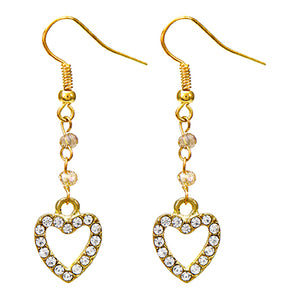 Aretes Con Corazón Oro Y Cristales