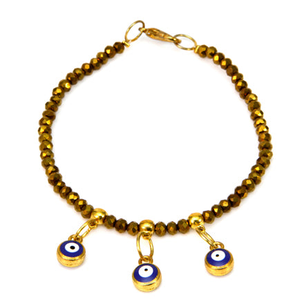 Pulsera Con Rondeles Oro Y Dijes De Ojito