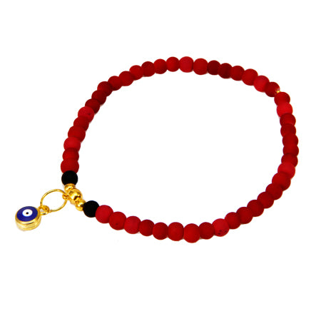 Pulsera Caucho Rojo Con Dije De Ojito De La Suerte