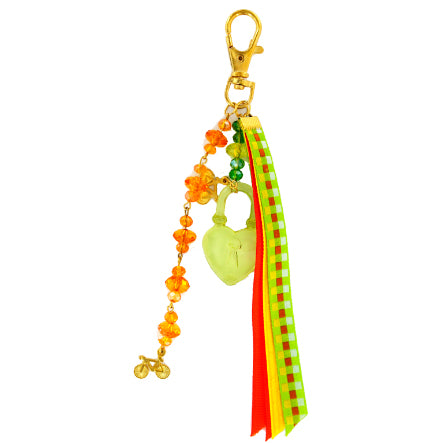 Colgante Para Llavero Verde-Naranja Con Dijes De Acrílico Y Oro