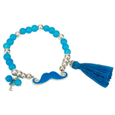 Fantasías Miguel Clave:ER1708 Pulsera Con Borla Y Dije De Bigote Azul