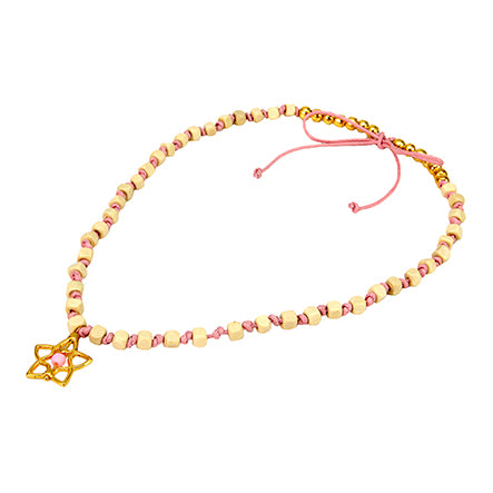 Collar De Cordón Rosa Con Cuentas De Madera Y Dije Estrella