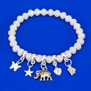 Pulsera Blanco-Plata Con Dijes
