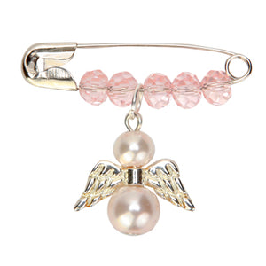 Distintivo Con Ángel De Alas Plata Y Perlas Rosa