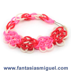 Pulsera Con Ligas Flores Blanco-Rosa-Rojo