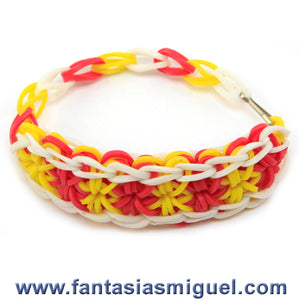 Pulsera Con Ligas Estrella Doble Blanco-Amarillo-Rojo