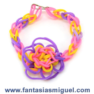 Pulsera Con Ligas Flor Morado-Rosa-Amarillo