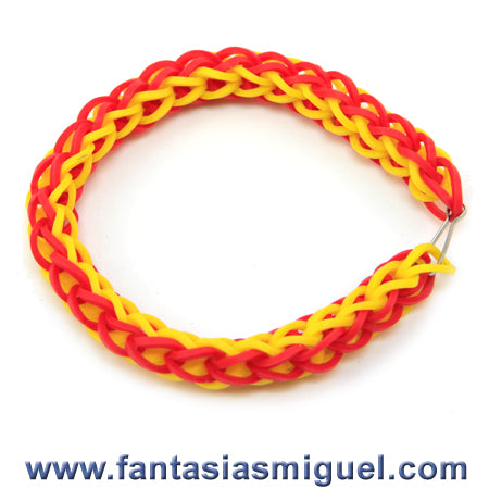 Pulsera Con Ligas Cadena Doble Amarillo-Rojo