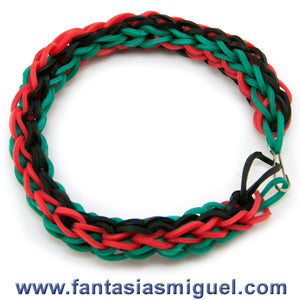 Pulsera Con Ligas Cadena Hexagonal Rojo- Agua- Negro