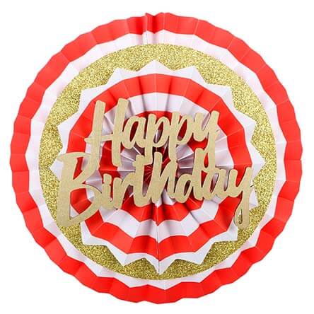Abanico Happy Birthday Rojo Oro