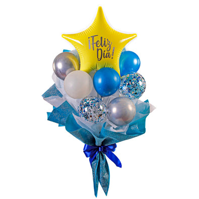 Bouquet Globo Transparente con Relleno Azul
