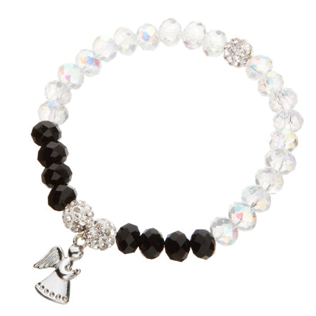 Pulsera Con Rondeles Negro-Cristal Y Dije De Ángel