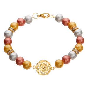 Pulsera Con Perlas Destellos Y Dije Mandala