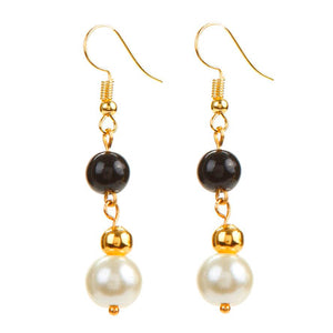 Aretes Largos Con Perlas Negro-Blanco