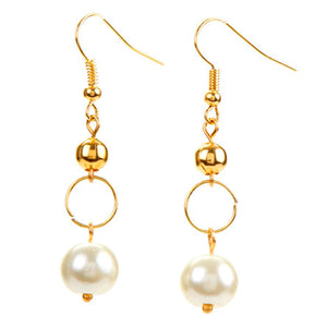 Aretes Colgantes Oro Con Perla Marfil