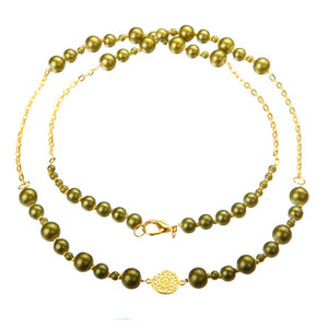 Collar Verde-Oro Con Perlas Destello