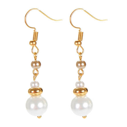 Aretes De Perla Blanca Y Rondel Oro