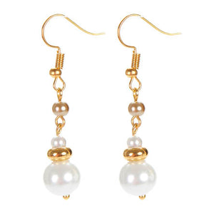 Aretes De Perla Blanca Y Rondel Oro