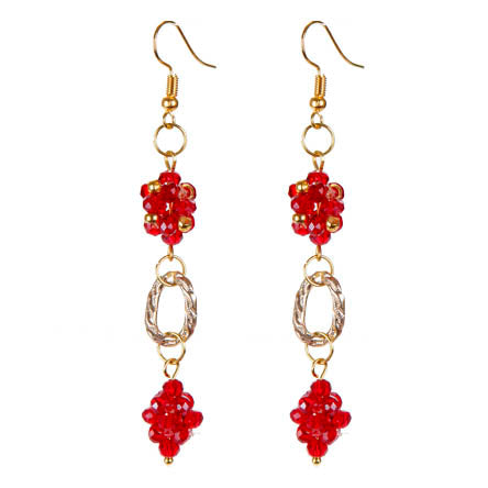 Aretes Largos Con Enjambre De Cristales Rojos