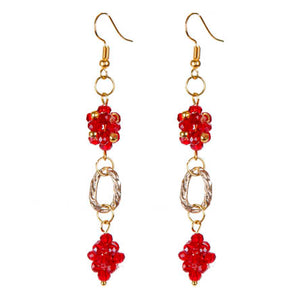 Aretes Largos Con Enjambre De Cristales Rojos