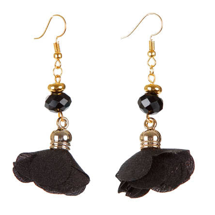 Aretes Con Cristales Negros Y Rosa De Tela