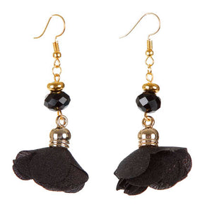Aretes Con Cristales Negros Y Rosa De Tela