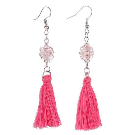 Aretes Con Borlas Rosas Y Enjambre De Rondeles