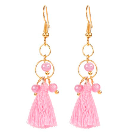 Aretes Rosa Y Oro Con Perlas Y Borlas