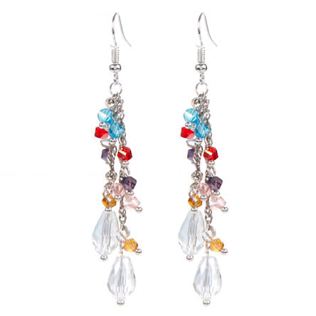 Aretes Con Cristales De Colores Y Cadena
