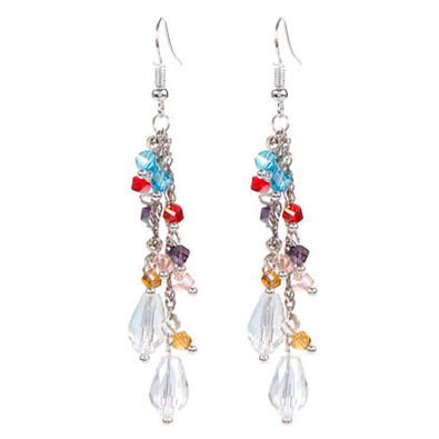 Fantasías Miguel Clave:FC238 Aretes Con Cristales De Colores Y Cadena