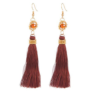 Aretes Con Borla Café Y Rondel Topacio