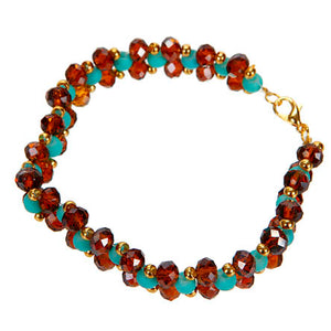 Pulsera Tejida De Rondeles Topacio Y Cuentas Turquesa