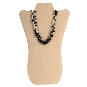 Collar De Cristales Negros Y Azules Con Perlas Blancas
