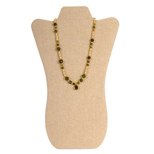 Collar De Cristales Verde Olivo Y Perlas Blancas