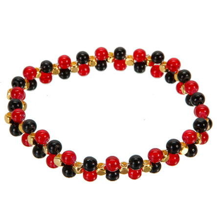 Pulsera Doble Con Cuenta Redonda Rojo/Negeo