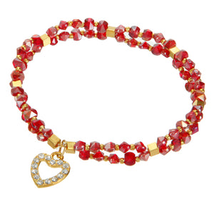 Pulsera Con Cuenta Moño Rojo Y Dije Corazón